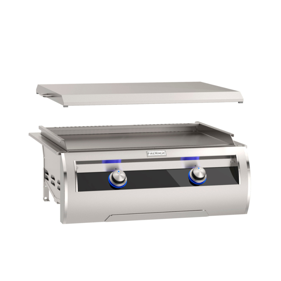 Fire Magic Echelon Diamond E660i Black Glass Built-In Natural Gas Gourmet Griddle With Stainless Steel Cover - E660I-1T4N