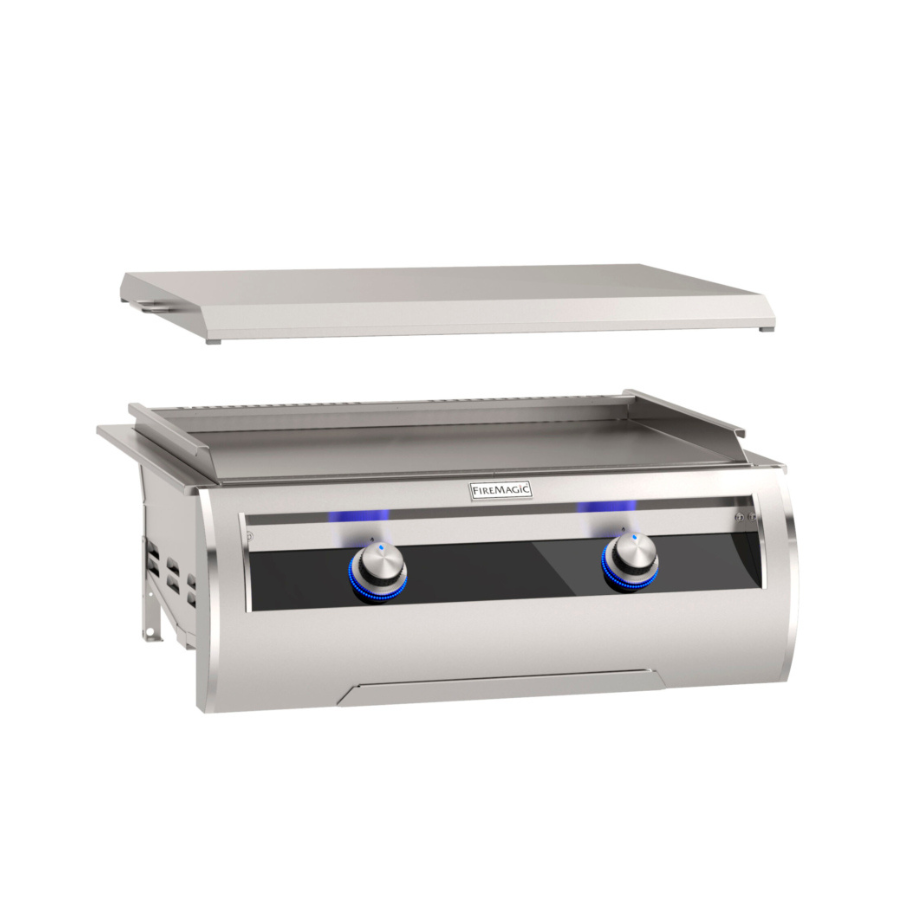 Fire Magic Echelon Diamond E660i Black Glass Built-In Propane Gas Gourmet Griddle With Stainless Steel Cover - E660I-1T4P